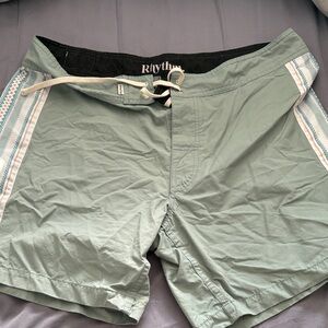 Rhythm. Men’s Sage Green Swim Board Shorts with Side Stripe